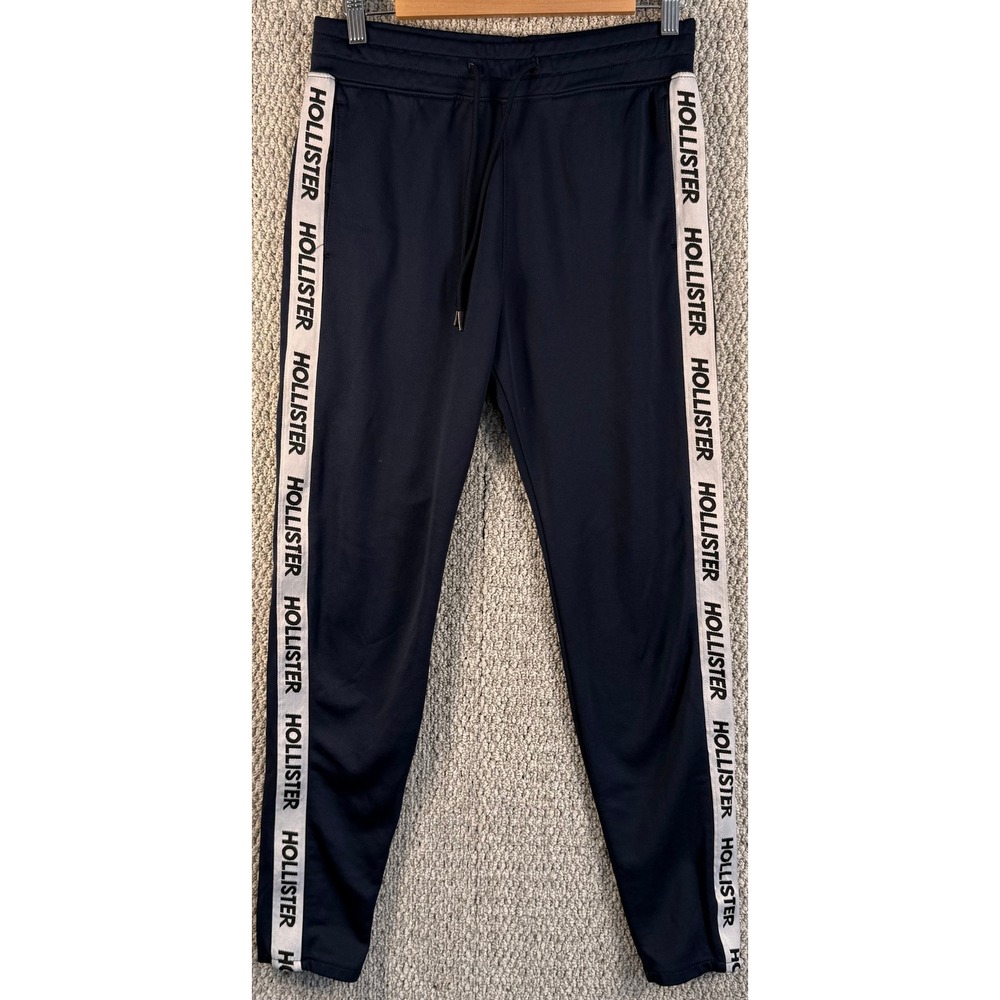 Hollister Logo Tape Track Pants XS Navy Blue Joggers Athletic Sweatpants Tapered